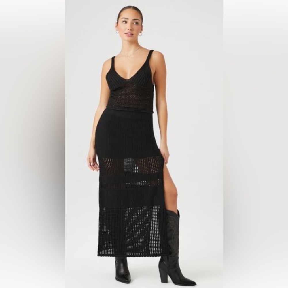Black Knit Maxi Slit Skirt